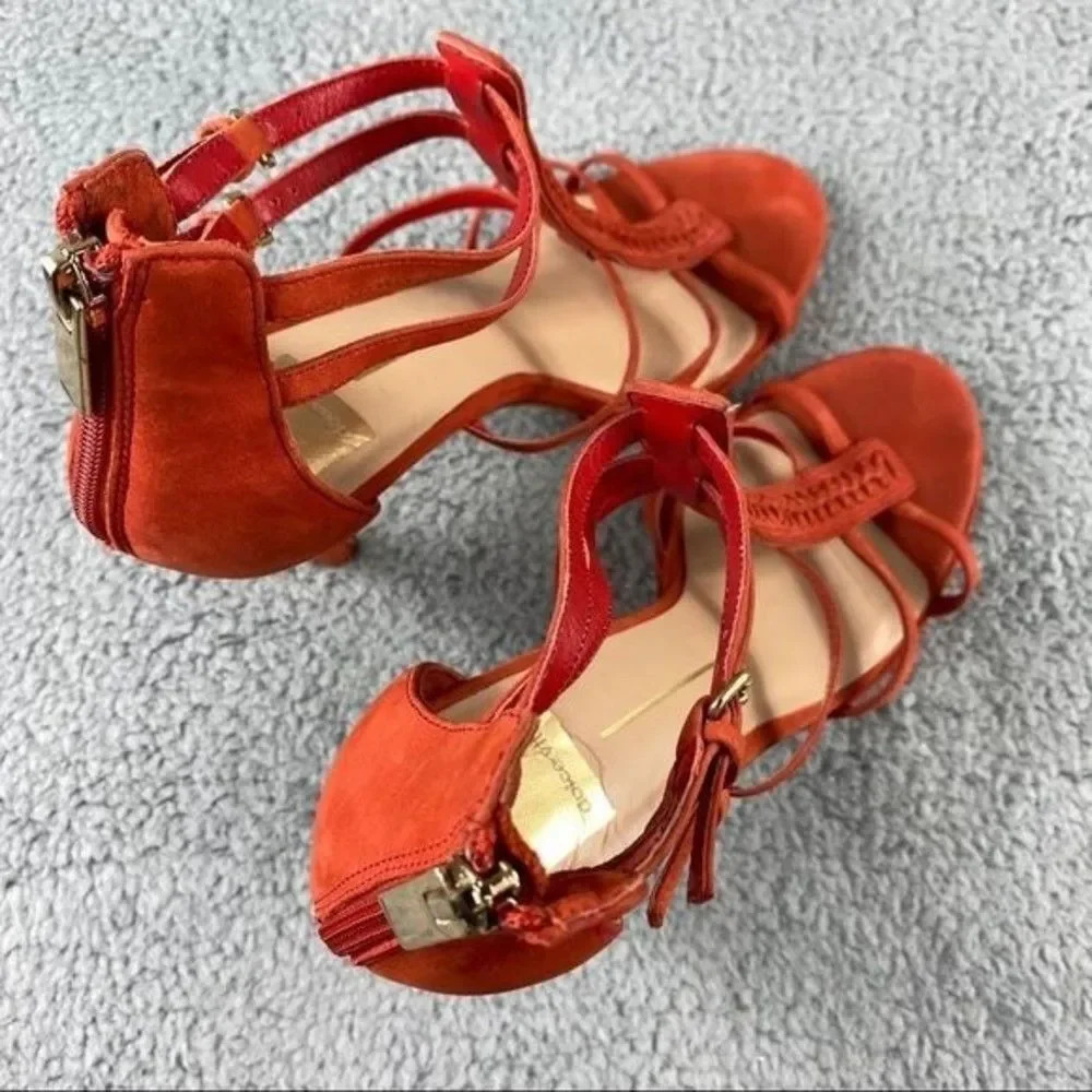 Dolce vita camila Sandals High Heel Nubuck Suede Orange Back Zip Buckle Platform - Picture 11 of 12
